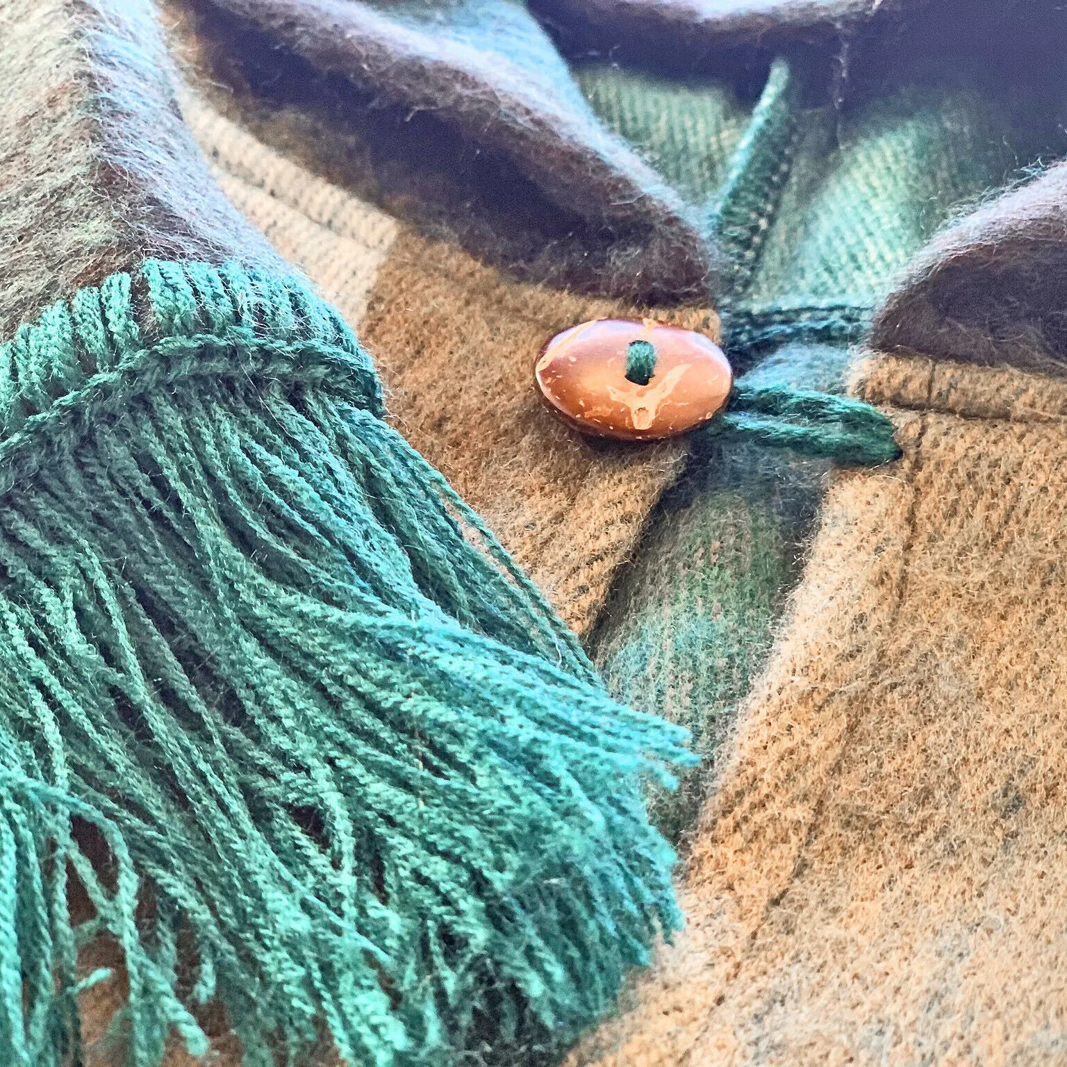 Tisaleo - Lightweight Baby Alpaca Fringed Hooded Poncho - Green - Unisex