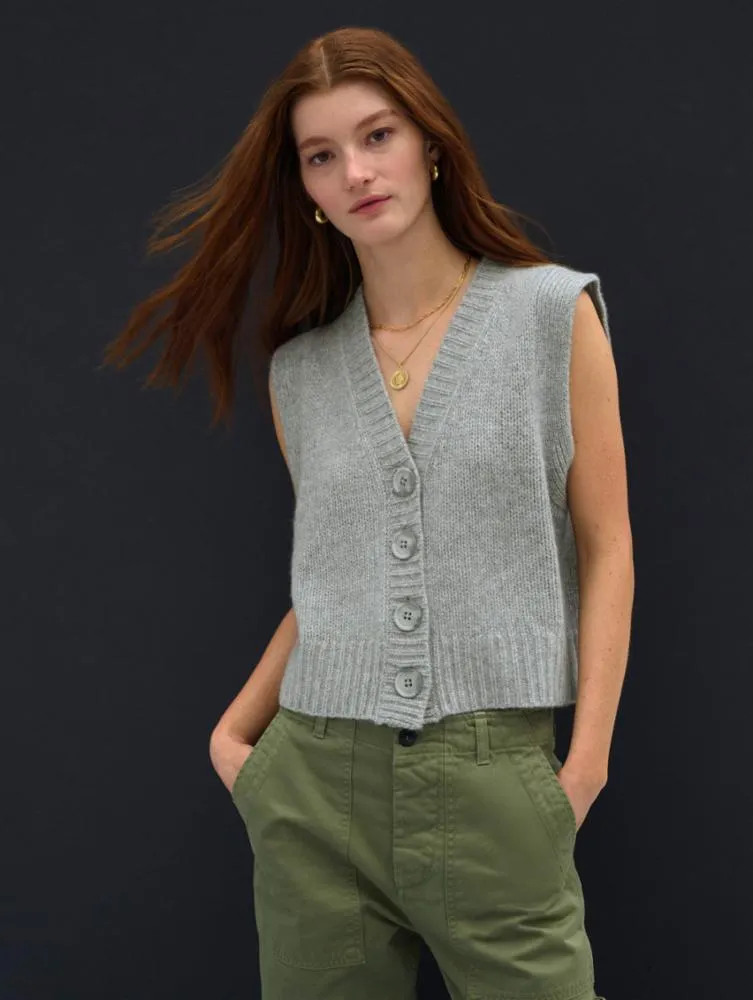 White   Warren - Cashmere Plush Button Vest in Grey Heather