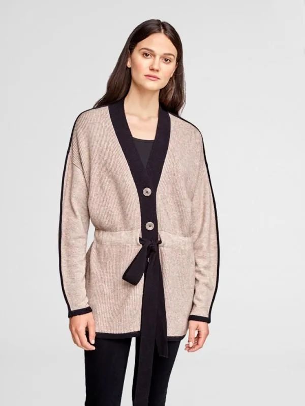 White   Warren - Cinched Waist Coatigan Almond/Black