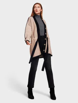 White   Warren - Cinched Waist Coatigan Almond/Black