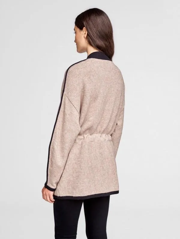 White   Warren - Cinched Waist Coatigan Almond/Black