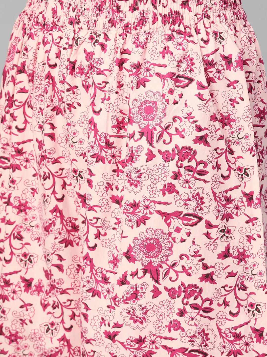 Women Pink & Burgundy Straight Floral Printed Kurta And Palazzos Set