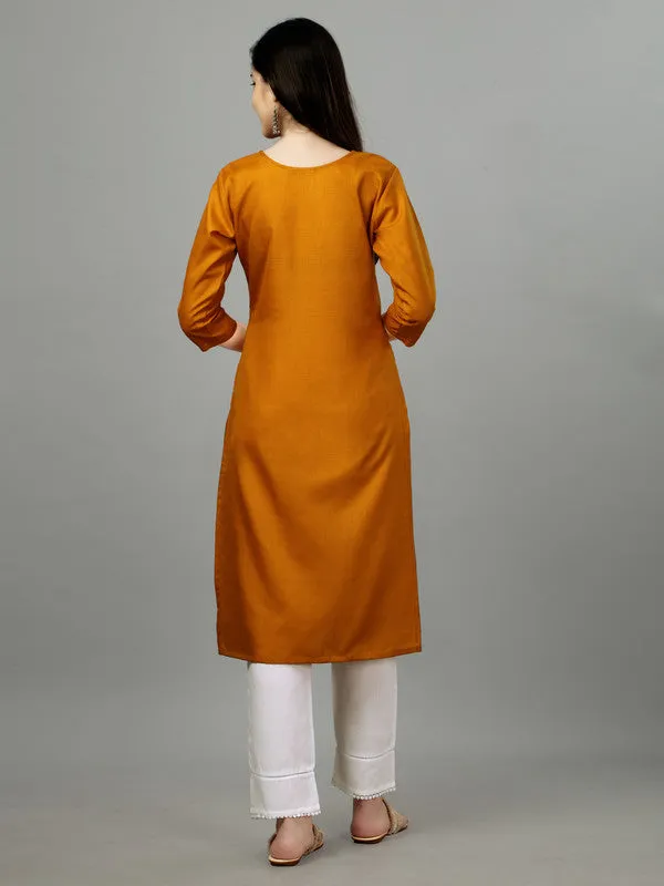 Womens Embroidered Straight Mustard Kurti