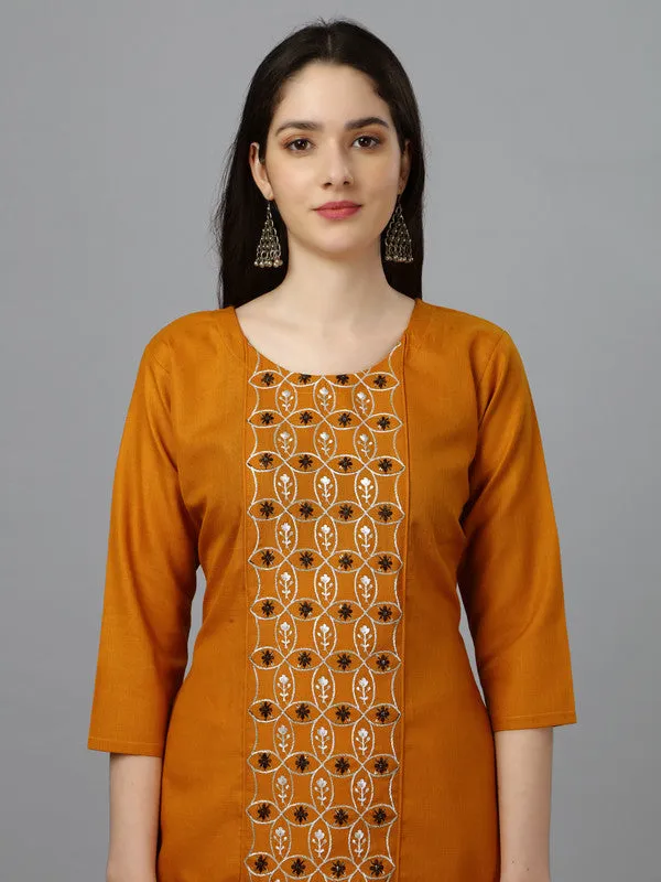Womens Embroidered Straight Mustard Kurti